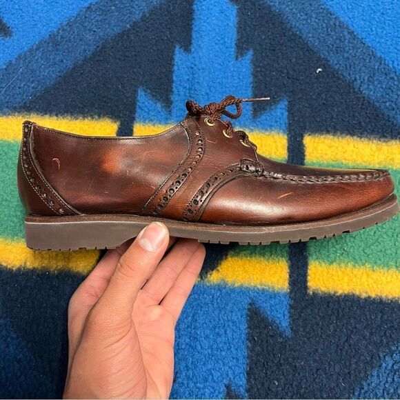 Johnston & Murphy Moc Toe Vibram Lug Sole Leather Oxfords (8) (USA Made 🇺🇸) - Picture 1 of 6
